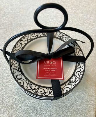 Circa Simple Serve Set of 4 Rim Plates with Wire Stand - Image 1 of 2