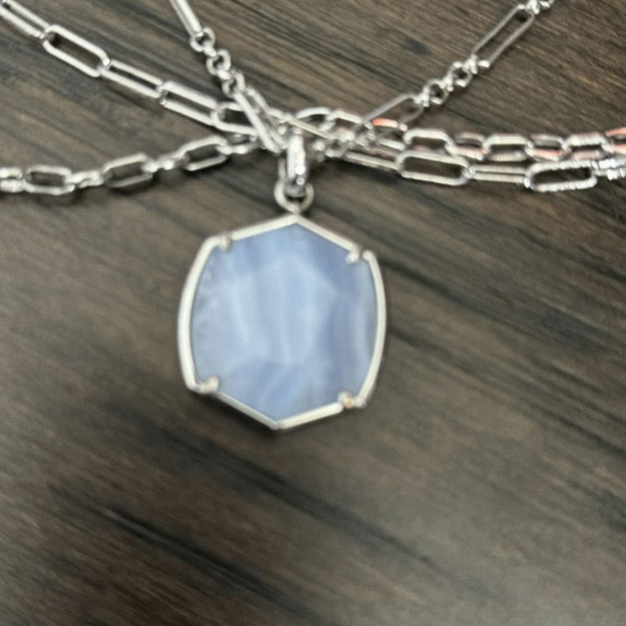 Layered Silver Chain Necklace with Blue Hexagon Pendant - image 2 of 3