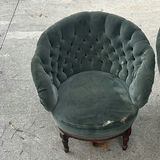 Pair of Green Tufted Upholstered Barrel Chairs and Green Tufted loveseat - thumbnail 7 of 10