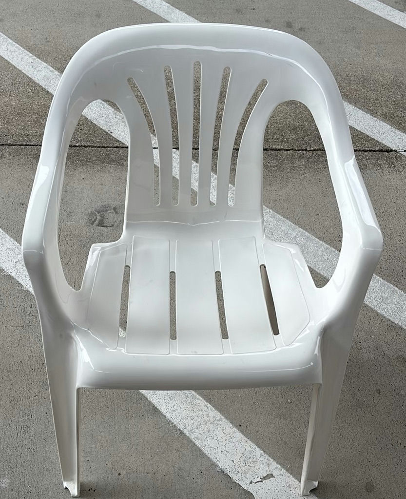 White Plastic Armchair and Wooden Woven-Seat Chair - image 1 of 7