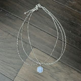 Layered Silver Chain Necklace with Blue Hexagon Pendant - thumbnail 3 of 3
