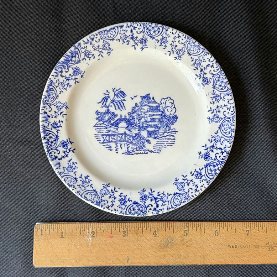 Blue and White Ceramic Plates with Four Metal Tumblers - image 4 of 5