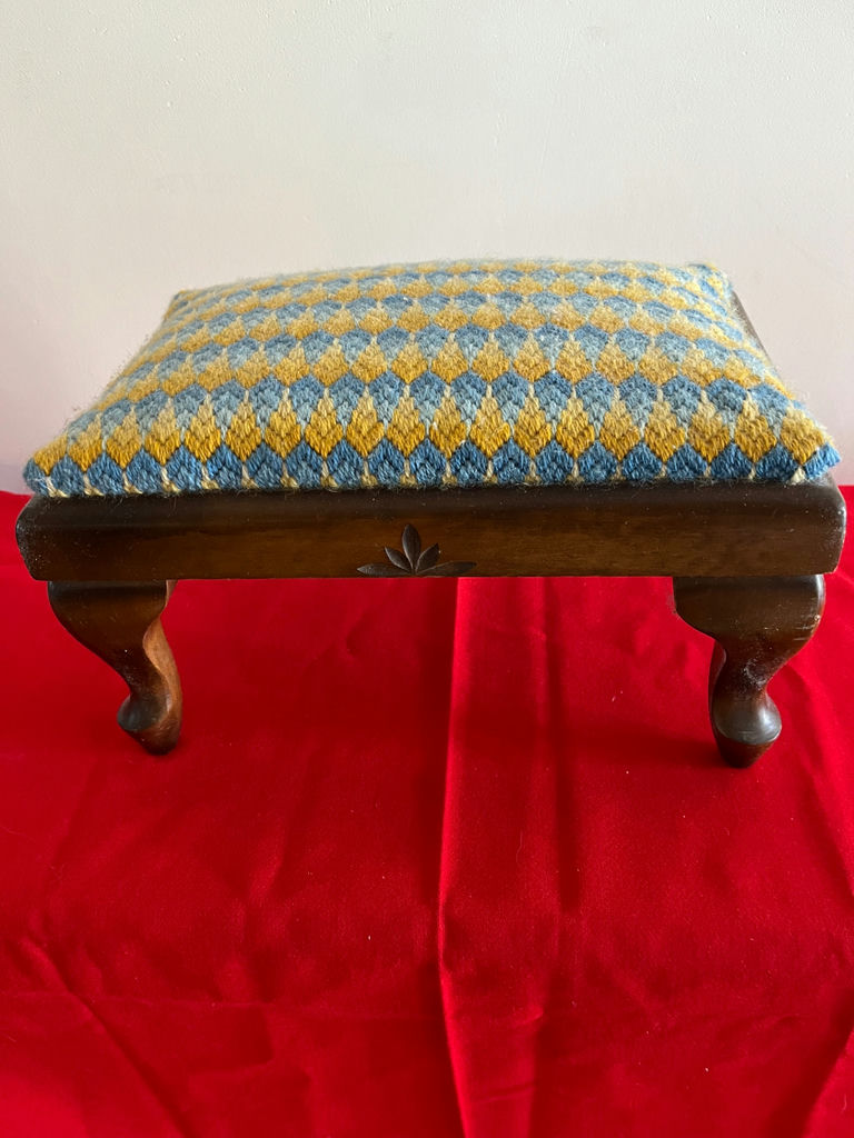 Wooden footstool with knitted cushion - image 1 of 3