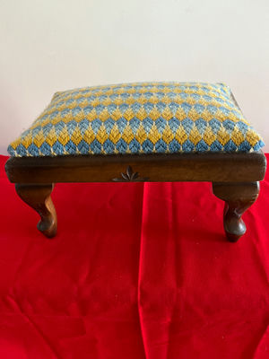 Wooden footstool with knitted cushion - Image 1 of 3
