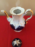 Porcelain coffee pot with lid in blue and white with gold trim - thumbnail 3 of 4