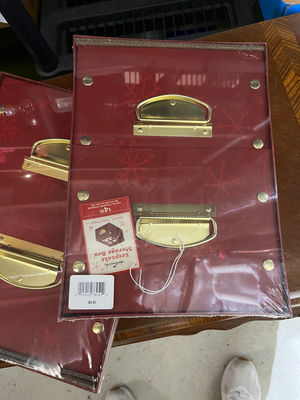 5 Red luggage-style storage boxes with brass hardware - Image 1 of 1