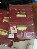 5 Red luggage-style storage boxes with brass hardware - thumbnail 1 of 1