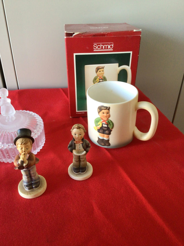 Porcelain figurine set with glass lidded dish and mug - image 3 of 5