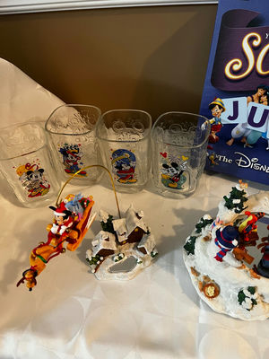Disney Winter Village Figurines, Glass Mugs, Ornament, and Scrabble Junior Game - Image 1 of 2