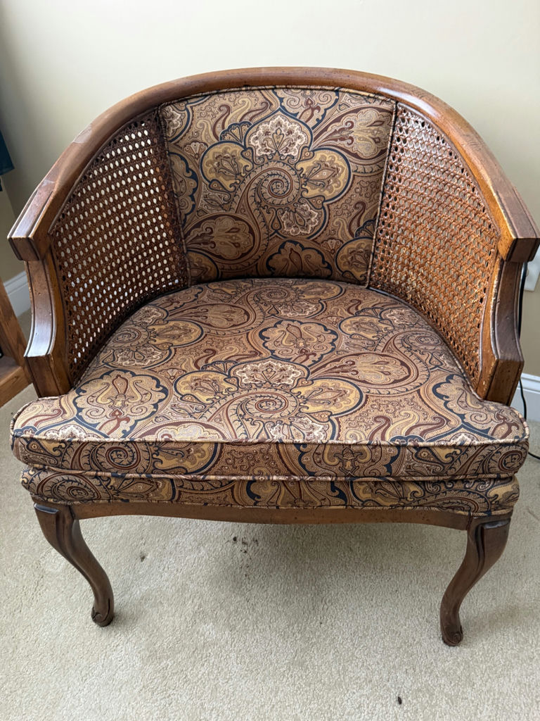Vintage Upholstered Accent Chair with Cane Sides - image 2 of 3