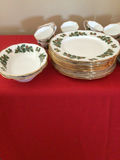 Holly-pattern porcelain dinnerware set with gold trim - thumbnail 2 of 5