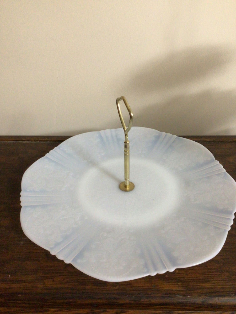Three-tier glass cake stand with matching frosted plate - image 2 of 3