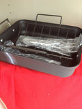Rectangular broiler pan with rack, round egg poacher insert, and metal lid - thumbnail 2 of 4