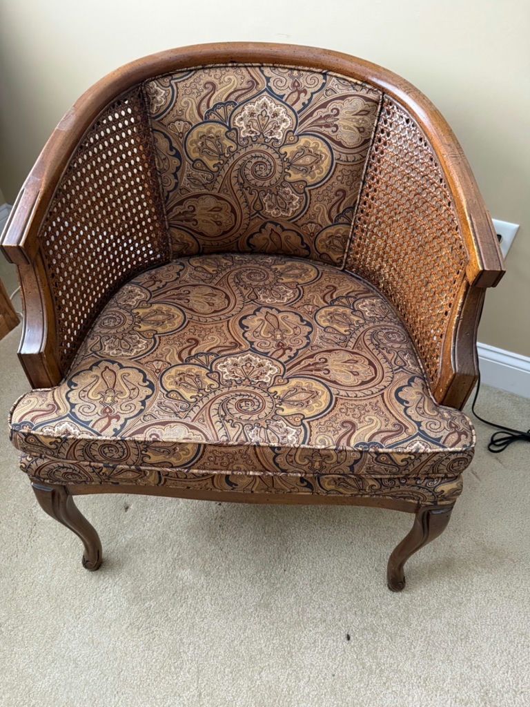 Vintage Upholstered Accent Chair with Cane Sides - image 1 of 3