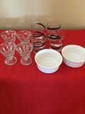Glassware set: crystal goblets, tinted tumblers, and white ramekins - thumbnail 1 of 1
