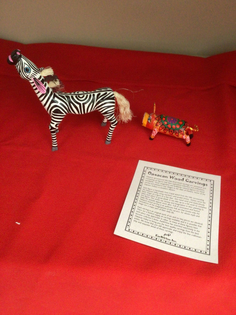 Oaxacan wood carvings: zebra horse and alebrije figure - image 1 of 2