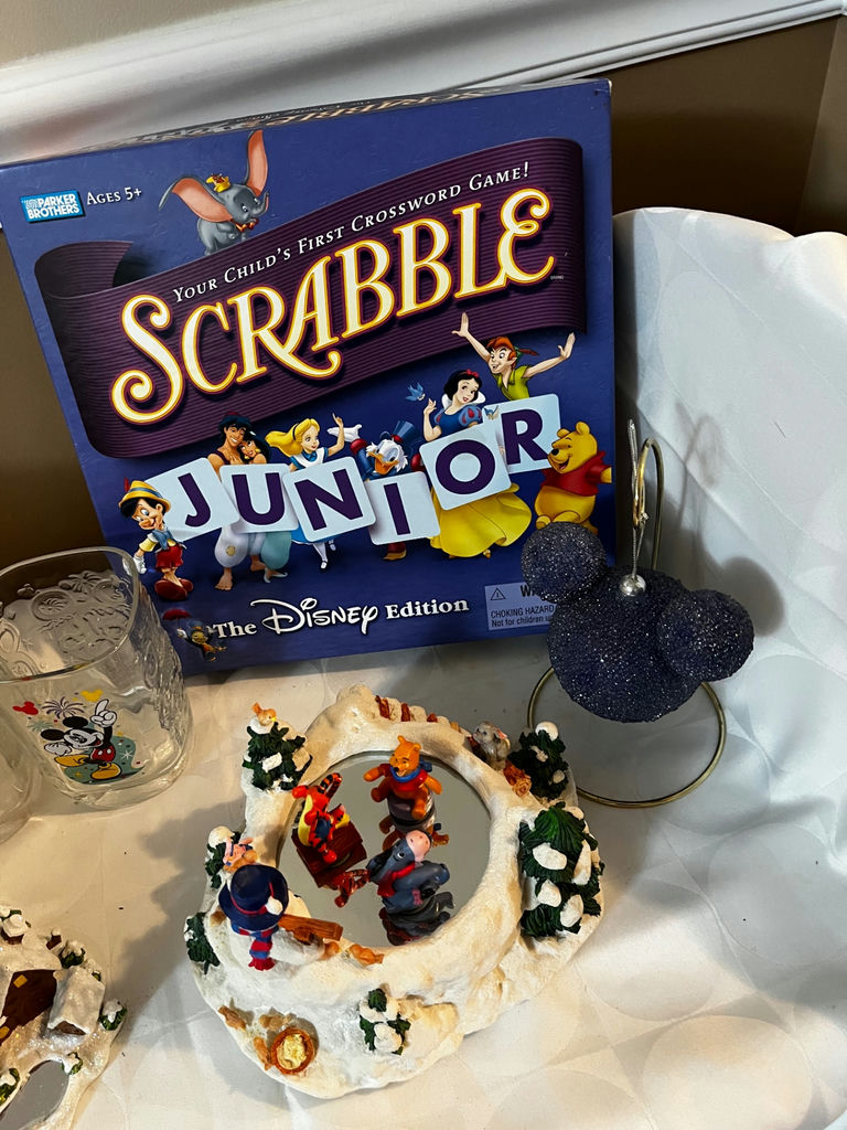 Disney Winter Village Figurines, Glass Mugs, Ornament, and Scrabble Junior Game - image 2 of 2