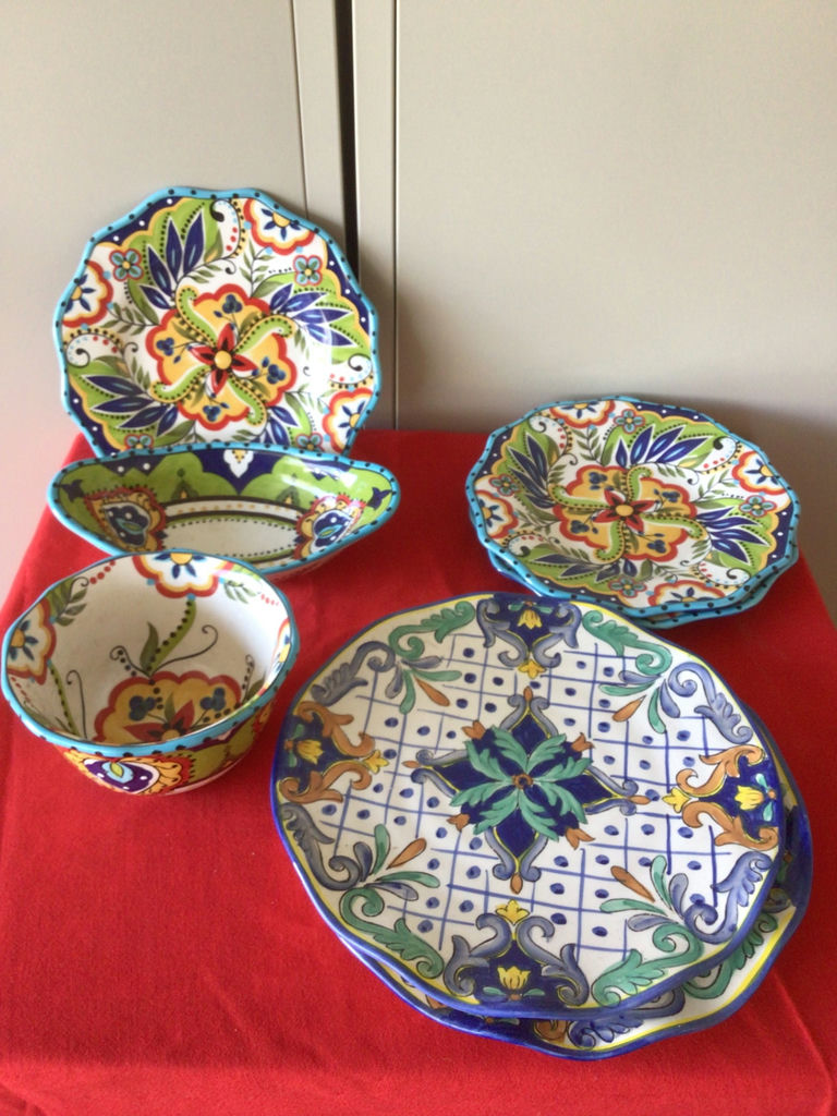 Colorful hand-painted ceramic bowls and plates - image 2 of 3