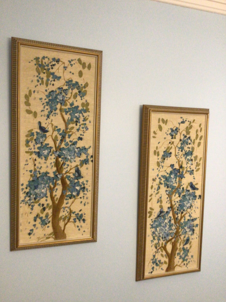 Pair of blue-flower tree prints - image 1 of 3