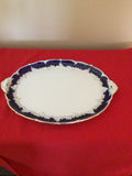 Oval porcelain platter with cobalt blue border and gold trim - thumbnail 2 of 3