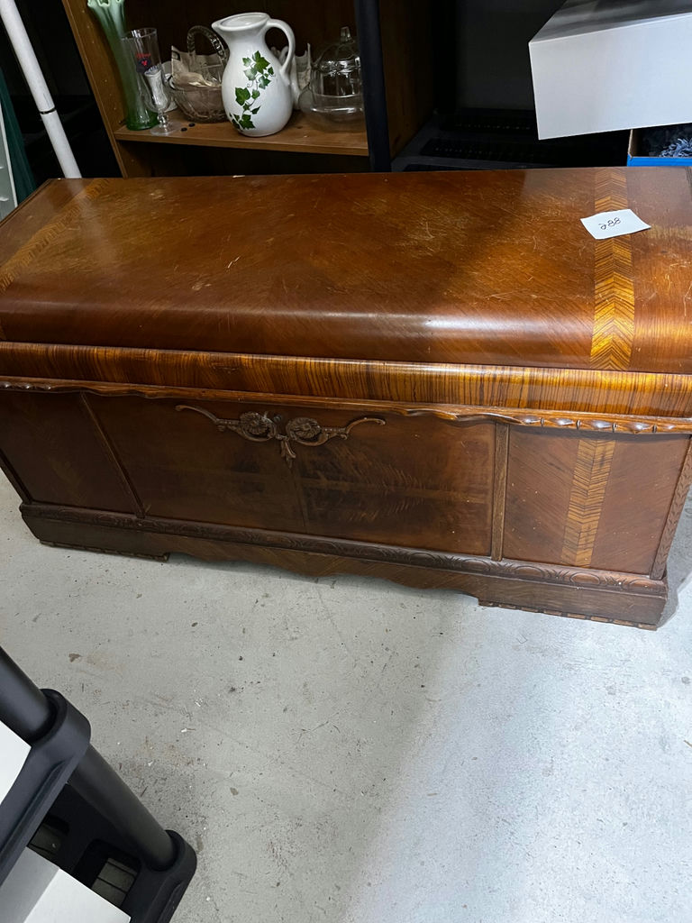 Antique wooden blanket chest with inlaid lid - image 2 of 4