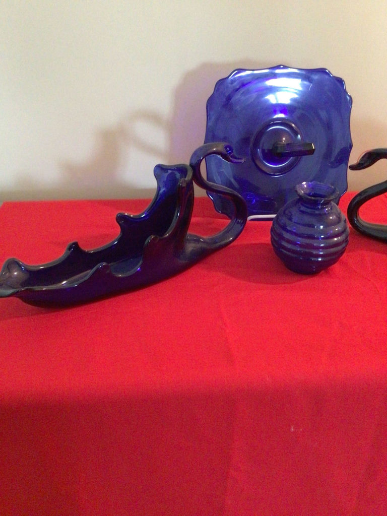 Cobalt blue glass decorative set (plate, vase, and dish) - image 2 of 3