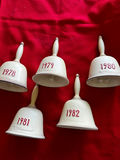 Six vintage ceramic bells with year markings 1978–1982 - thumbnail 1 of 2
