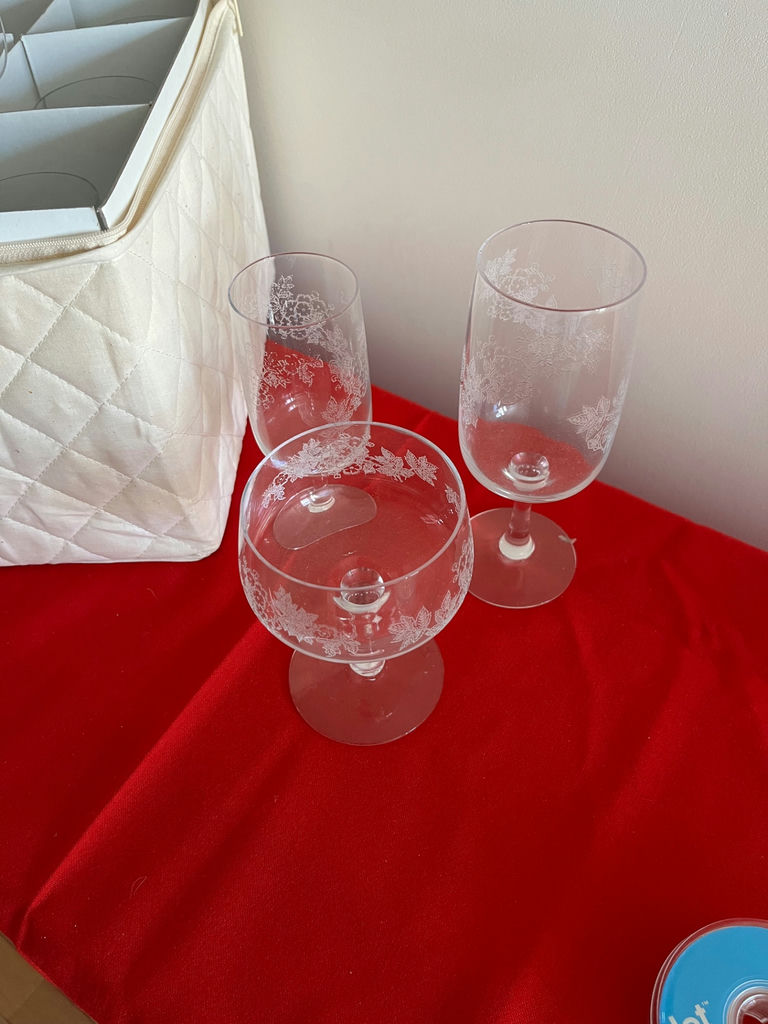 Etched glass stemware and goblet set with storage box - image 1 of 2