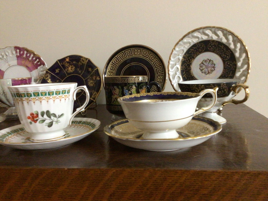 Assorted porcelain tea cups, teapots, and plates - image 2 of 13