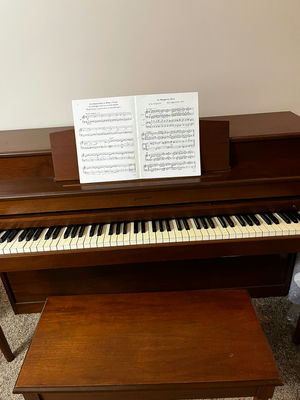Janssen Upright Piano with Bench and Sheet Music - Image 1 of 2