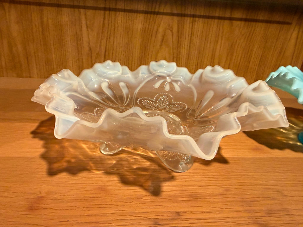 Ruffled-edge glass compote bowls (clear and blue) - image 2 of 5