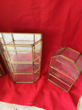 Brass-framed glass display cases with a wooden display box - thumbnail 1 of 4