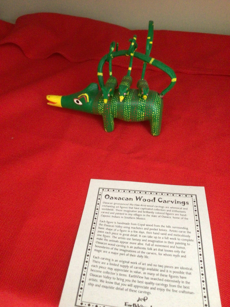 Green Oaxaca Alebrije wooden sculpture signed Feliciano Santiago - image 1 of 2