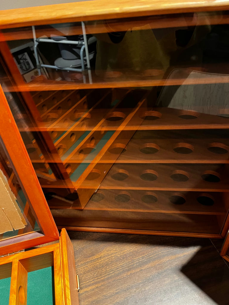 Wooden  golf ball  rack with glass doors and golf-themed accessories - image 3 of 4
