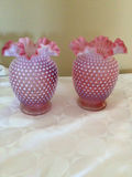 Pair of pink hobnail glass vases - thumbnail 1 of 2