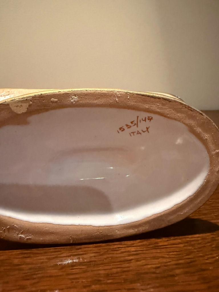Decorative pedestal ceramic bowl with floral motif - image 2 of 3