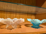 Ruffled-edge glass compote bowls (clear and blue) - thumbnail 1 of 5
