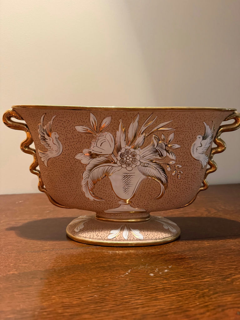 Decorative pedestal ceramic bowl with floral motif - image 1 of 3