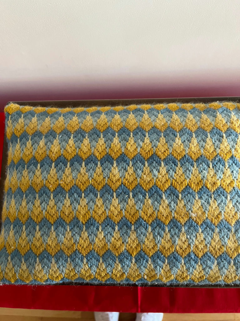 Wooden footstool with knitted cushion - image 2 of 3
