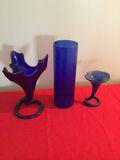 Blue cobalt glass vase and two decorative sculptures - thumbnail 2 of 3