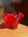 Amber diamond-cut goblet and red ruffled vase - thumbnail 3 of 3