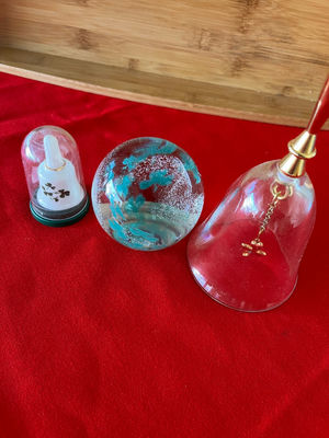 Decorative glass items: cloche, paperweight, and bell - Image 1 of 1