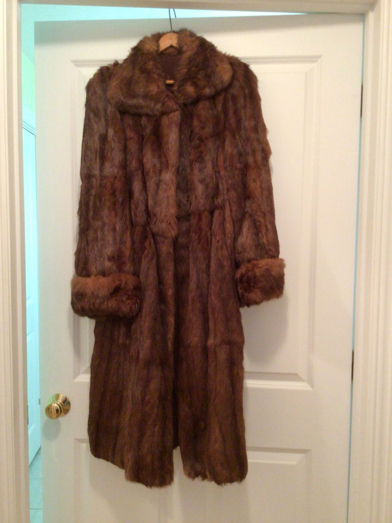 Long brown fur coat with fur cuffs - image 2 of 4