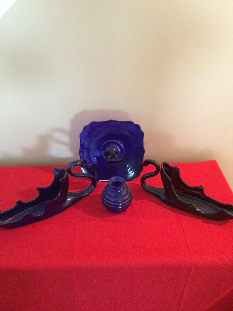 Cobalt blue glass decorative set (plate, vase, and dish) - image 3 of 3