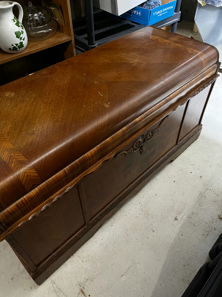 Antique wooden blanket chest with inlaid lid - image 4 of 4