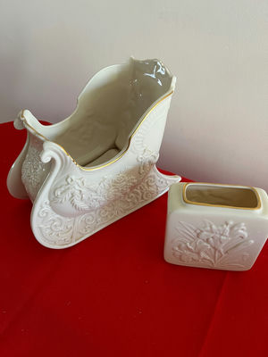 Lenox The Winter Bouquet Sleigh and Matching Ivory Vase - Image 1 of 6