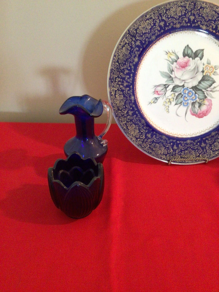 Blue and White Floral Plate with Cobalt Glassware - image 2 of 5