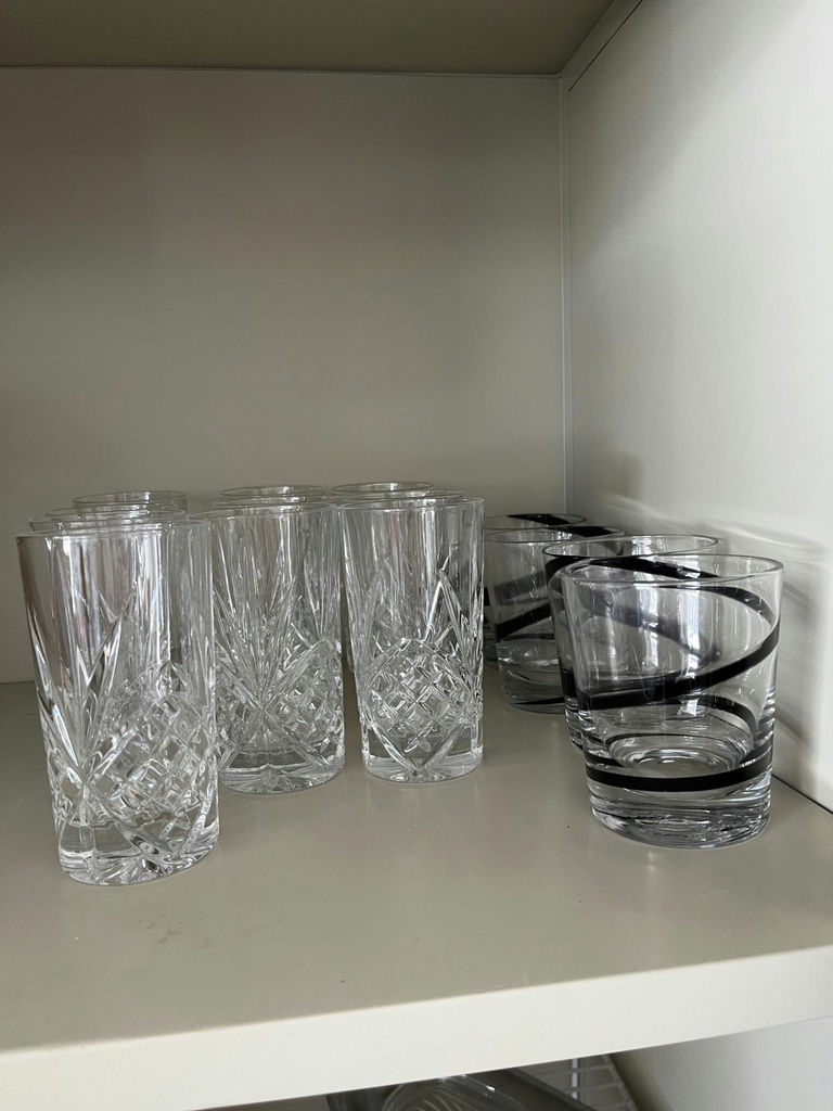 Crystal-cut glass tumblers and black stripe glasses - image 1 of 1