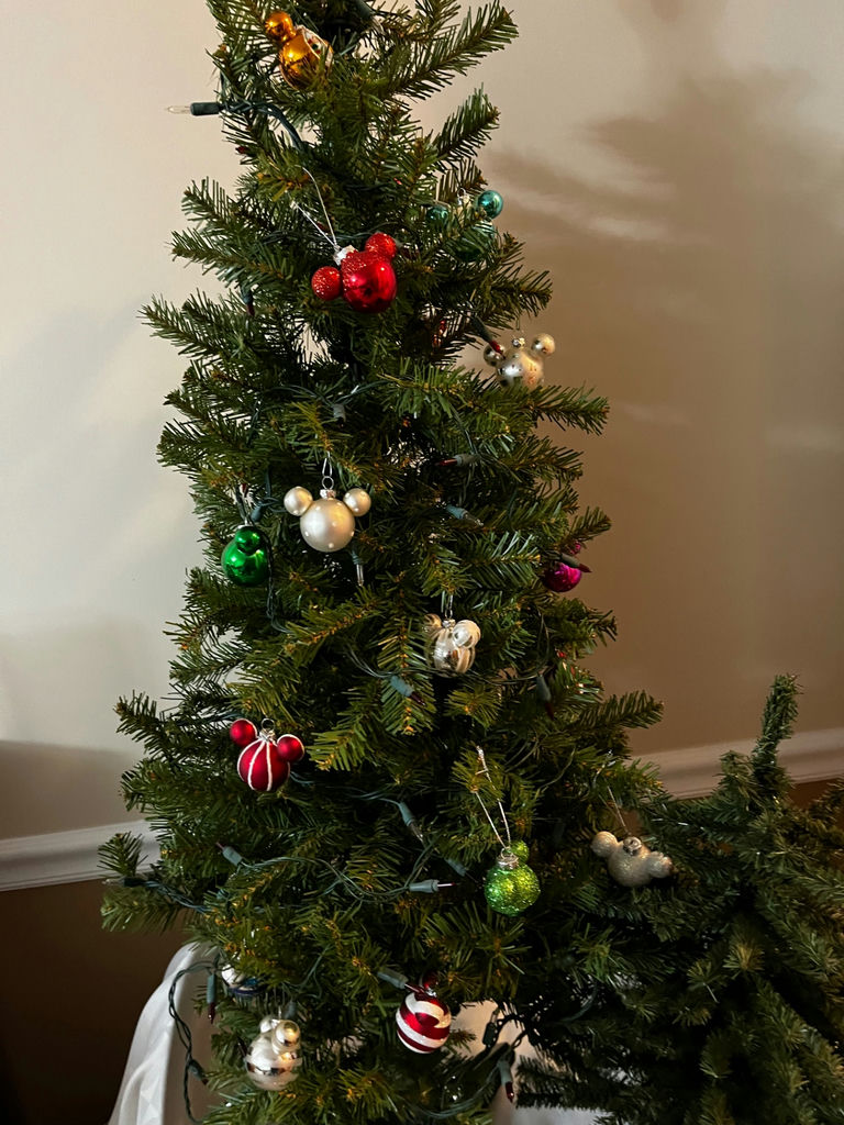  Small decorated Christmas tree with  lights and ornaments - smaller undecorated tree - image 1 of 2