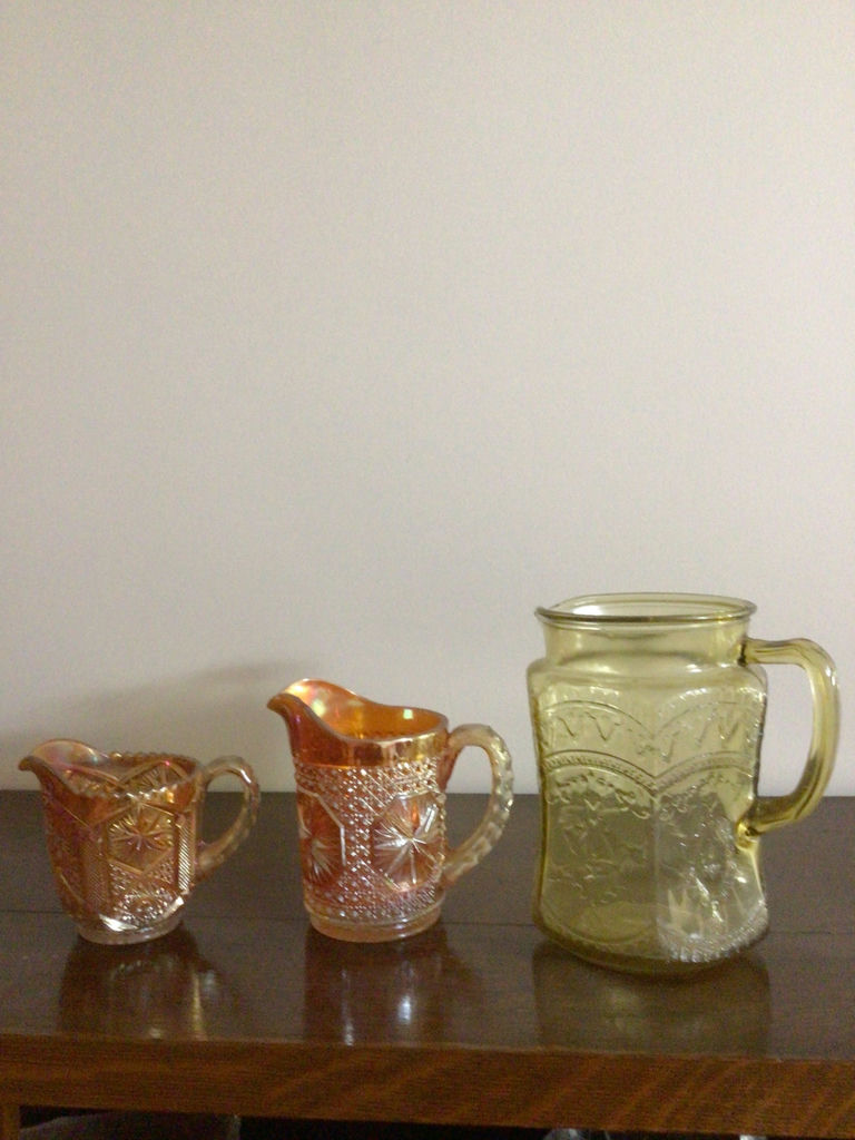 Set of three etched glass creamers and pitcher - image 2 of 2